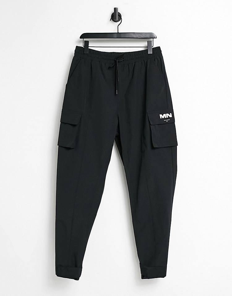 Mennace crinkle tech tracksuit cargo pants in black